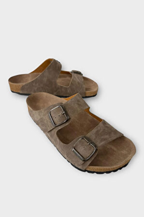 Unisex Çift Tokalı Ortopedik Terlik VİZON