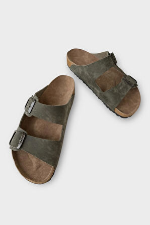 Unisex Çift Tokalı Ortopedik Terlik HAKİ