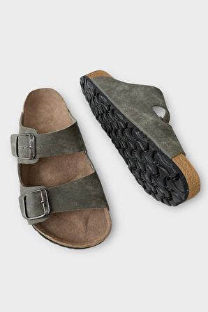 Unisex Çift Tokalı Ortopedik Terlik HAKİ