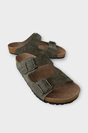 Unisex Çift Tokalı Ortopedik Terlik HAKİ