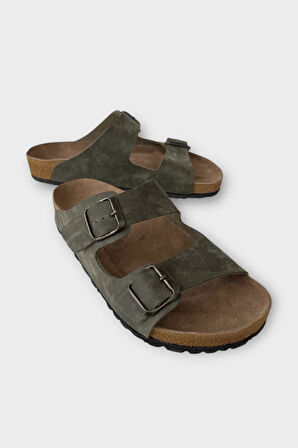 Unisex Çift Tokalı Ortopedik Terlik HAKİ