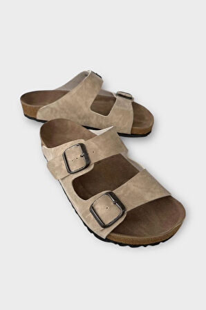 Unisex Çift Tokalı Ortopedik Terlik BEJ