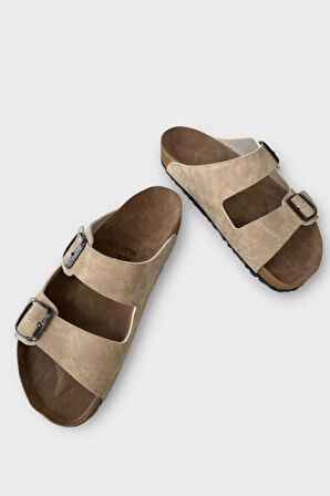 Unisex Çift Tokalı Ortopedik Terlik BEJ