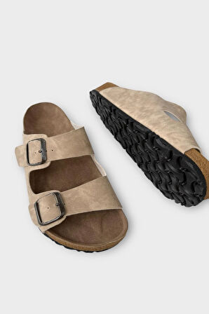 Unisex Çift Tokalı Ortopedik Terlik BEJ