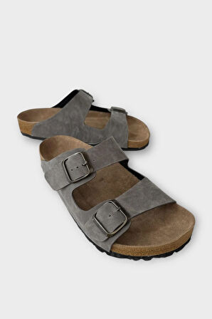 Unisex Çift Tokalı Ortopedik Terlik GRİ