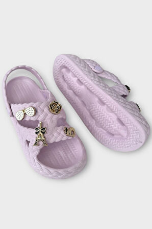 Kadın Hafif Kaymaz Taban Taşlı Havuz Plaj Deniz Terliği Sandalet Lila