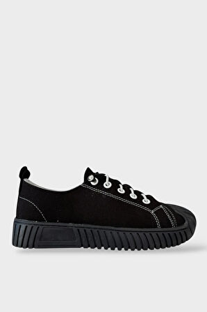 Unisex Kolay Giyilebilir Lastik Bağcıklı Spor Keten Sneaker Ayakkabı SİYAH