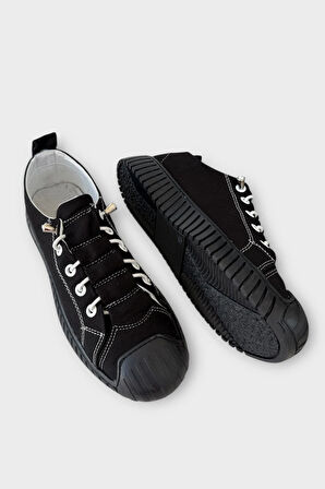 Unisex Kolay Giyilebilir Lastik Bağcıklı Spor Keten Sneaker Ayakkabı SİYAH