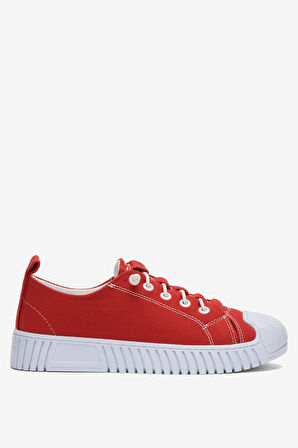 Unisex Kolay Giyilebilir Lastik Bağcıklı Spor Keten Sneaker Ayakkabı KIRMIZI