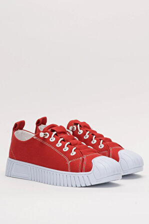 Unisex Kolay Giyilebilir Lastik Bağcıklı Spor Keten Sneaker Ayakkabı KIRMIZI