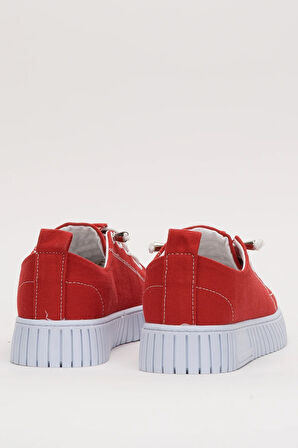 Unisex Kolay Giyilebilir Lastik Bağcıklı Spor Keten Sneaker Ayakkabı KIRMIZI