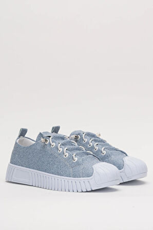 Unisex Kolay Giyilebilir Lastik Bağcıklı Spor Keten Sneaker Ayakkabı MAVİ