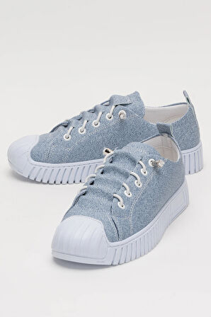 Unisex Kolay Giyilebilir Lastik Bağcıklı Spor Keten Sneaker Ayakkabı MAVİ
