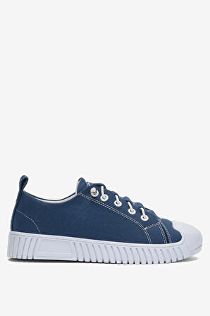 Unisex Kolay Giyilebilir Lastik Bağcıklı Spor Keten Sneaker Ayakkabı LACİVERT