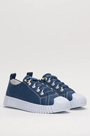 Unisex Kolay Giyilebilir Lastik Bağcıklı Spor Keten Sneaker Ayakkabı LACİVERT