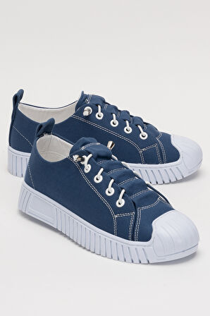 Unisex Kolay Giyilebilir Lastik Bağcıklı Spor Keten Sneaker Ayakkabı LACİVERT