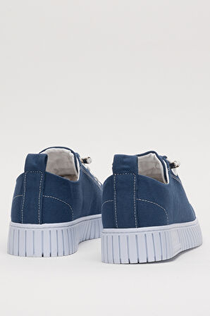 Unisex Kolay Giyilebilir Lastik Bağcıklı Spor Keten Sneaker Ayakkabı LACİVERT