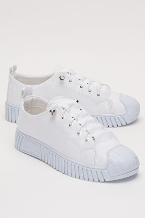 Unisex Kolay Giyilebilir Lastik Bağcıklı Spor Keten Sneaker Ayakkabı BEYAZ