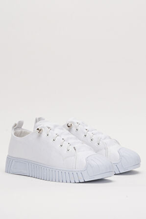Unisex Kolay Giyilebilir Lastik Bağcıklı Spor Keten Sneaker Ayakkabı BEYAZ