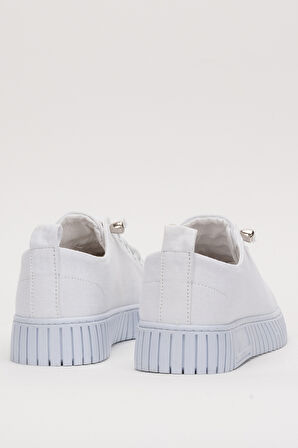 Unisex Kolay Giyilebilir Lastik Bağcıklı Spor Keten Sneaker Ayakkabı BEYAZ