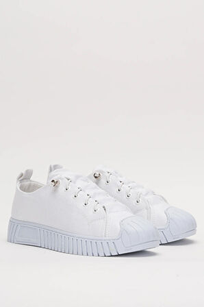 Unisex Kolay Giyilebilir Lastik Bağcıklı Spor Keten Sneaker Ayakkabı BEYAZ