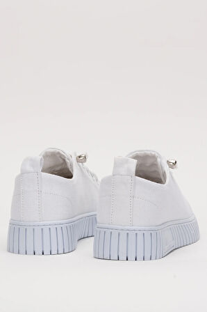 Unisex Kolay Giyilebilir Lastik Bağcıklı Spor Keten Sneaker Ayakkabı BEYAZ