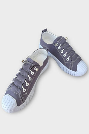 Unisex Kolay Giyilebilir Lastik Bağcıklı Spor Keten Sneaker Ayakkabı FÜME