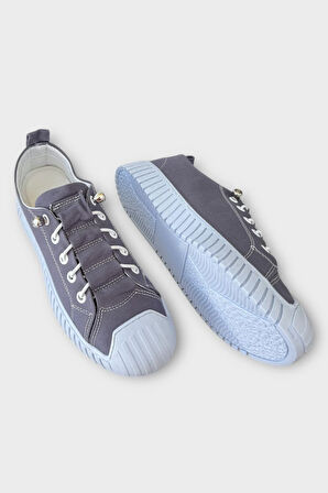 Unisex Kolay Giyilebilir Lastik Bağcıklı Spor Keten Sneaker Ayakkabı FÜME