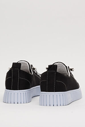 Unisex Kolay Giyilebilir Lastik Bağcıklı Spor Keten Sneaker Ayakkabı SİYAH - BEYAZ