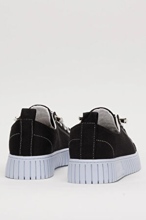 Unisex Kolay Giyilebilir Lastik Bağcıklı Spor Keten Sneaker Ayakkabı SİYAH - BEYAZ