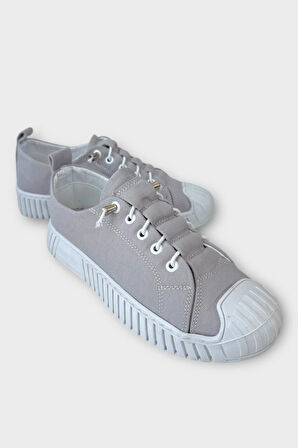 Unisex Kolay Giyilebilir Lastik Bağcıklı Spor Keten Sneaker Ayakkabı GRİ
