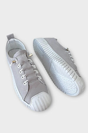 Unisex Kolay Giyilebilir Lastik Bağcıklı Spor Keten Sneaker Ayakkabı GRİ