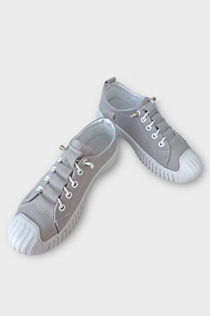 Unisex Kolay Giyilebilir Lastik Bağcıklı Spor Keten Sneaker Ayakkabı GRİ