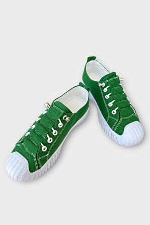 Unisex Kolay Giyilebilir Lastik Bağcıklı Spor Keten Sneaker Ayakkabı YEŞİL