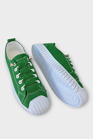 Unisex Kolay Giyilebilir Lastik Bağcıklı Spor Keten Sneaker Ayakkabı YEŞİL