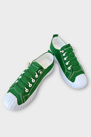Unisex Kolay Giyilebilir Lastik Bağcıklı Spor Keten Sneaker Ayakkabı YEŞİL