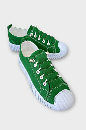 Unisex Kolay Giyilebilir Lastik Bağcıklı Spor Keten Sneaker Ayakkabı YEŞİL