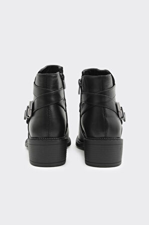 Hakiki Deri Kısa Topuk Tokalı Kadın Bot