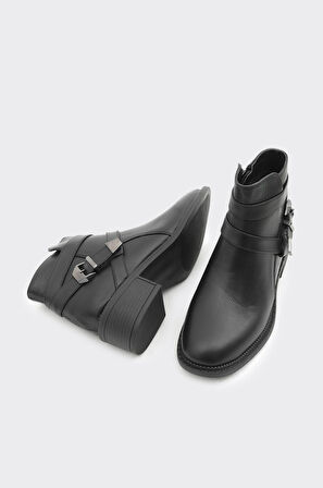 Hakiki Deri Kısa Topuk Tokalı Kadın Bot