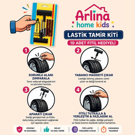 Araç Motosiklet Lastik Tamir Seti +10 Adet Fitilli