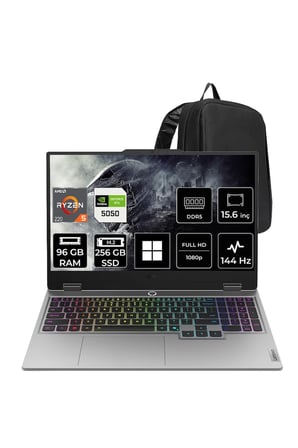 LOQ 15AHP10 Ryzen 5 220 RTX 5050 8GB 100W 96GB RAM 256GB SSD 15.6" FHD (1920x1080) 144Hz Win11 Home 83JG006BTRP349 Gaming Laptop + PER4 Çanta