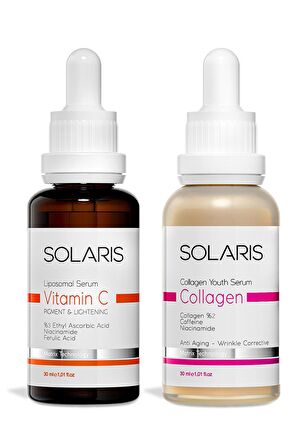 Solaris Leke Karşıtı C Vitamin Cilt Bakım Serumu 30ml + Yaşlanma Karşıtı Kolajen Cilt Bakım Serumu 30ml