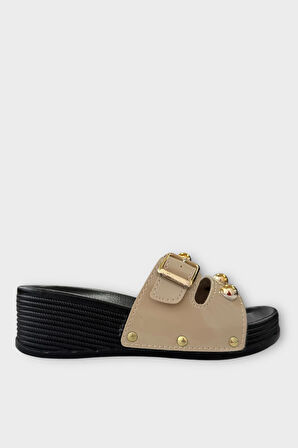 Kadın Günlük Terlik Şık Ortopedik Yazlık Ev Plaj Tatil İş Terliği BEJ