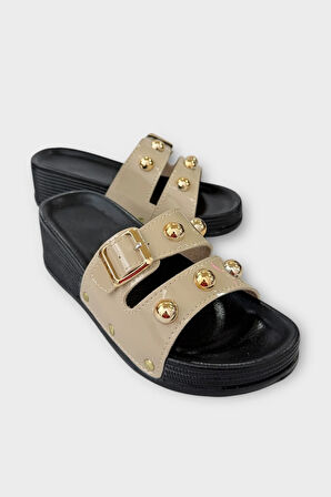 Kadın Günlük Terlik Şık Ortopedik Yazlık Ev Plaj Tatil İş Terliği BEJ