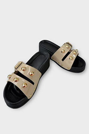 Kadın Günlük Terlik Şık Ortopedik Yazlık Ev Plaj Tatil İş Terliği BEJ