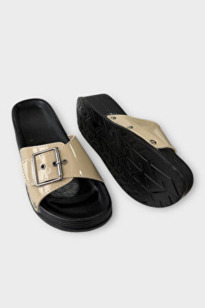 Kadın Günlük Terlik Tokalı Şık Ortopedik Yazlık Ev Plaj Tatil İş Terliği BEJ