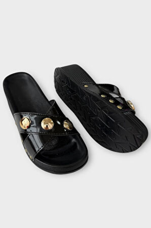 Kadın Günlük Terlik Şık Ortopedik Yazlık Ev Plaj Tatil İş Terliği SİYAH