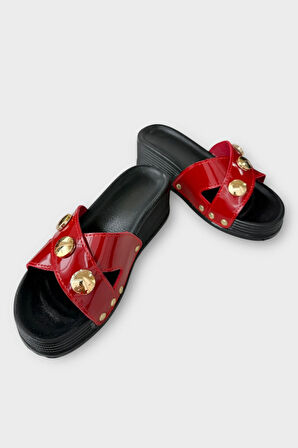 Kadın Günlük Terlik Şık Ortopedik Yazlık Ev Plaj Tatil İş Terliği KIRMIZI