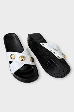 Kadın Günlük Terlik Şık Ortopedik Yazlık Ev Plaj Tatil İş Terliği BEYAZ