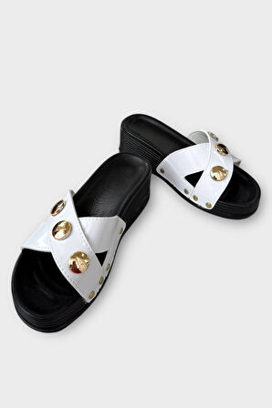 Kadın Günlük Terlik Şık Ortopedik Yazlık Ev Plaj Tatil İş Terliği BEYAZ